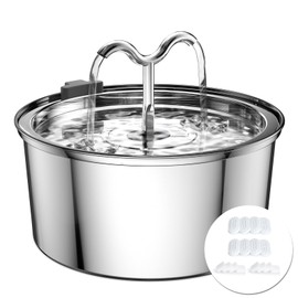 DOOOB Cat Water Fountain, 3.2L/108OZ Stainless Steel Pet Water Dispenser Automatic Metal Dog Drinking Fountains Water Bowl with 8 Filters & 8 Sponges and Ultra-Quiet Pump