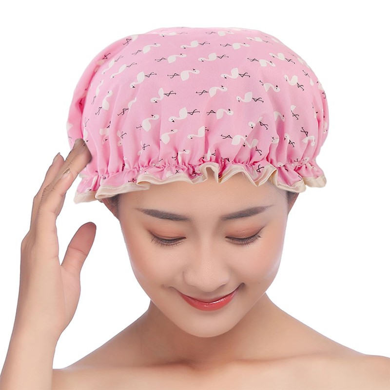 Pack of 2 Waterproof Shower Caps, Elastic Rubber Band, Double