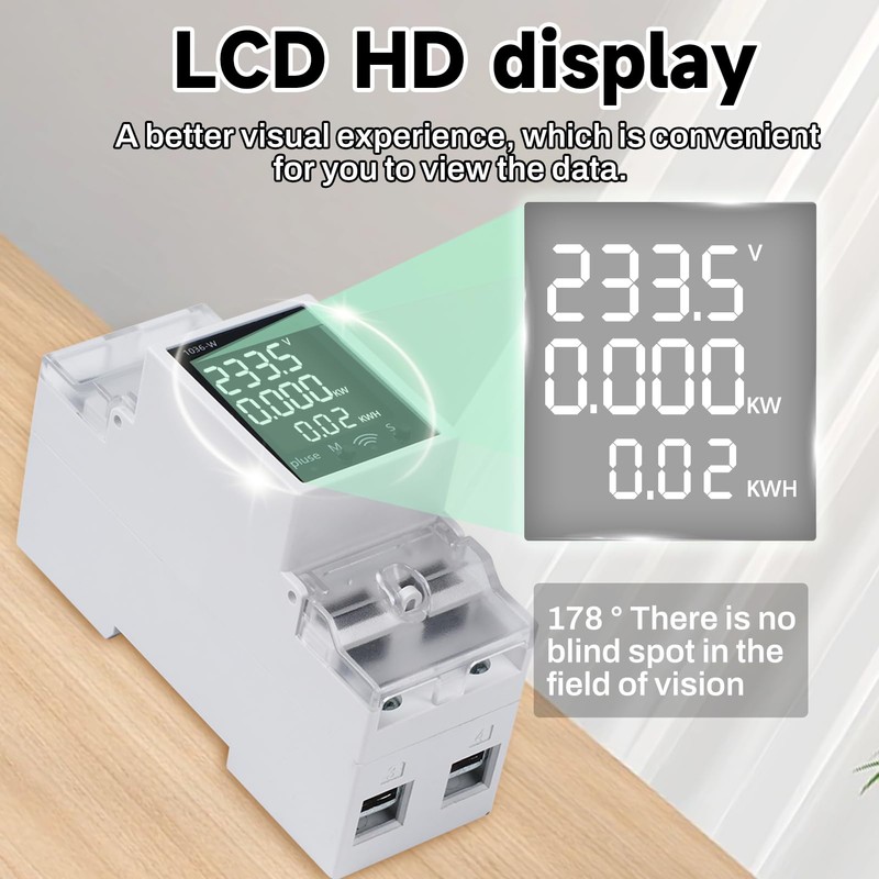 DEWIN Electricity Meter, DIN Rail, WiFi Smart Electricity Meter, LCD
