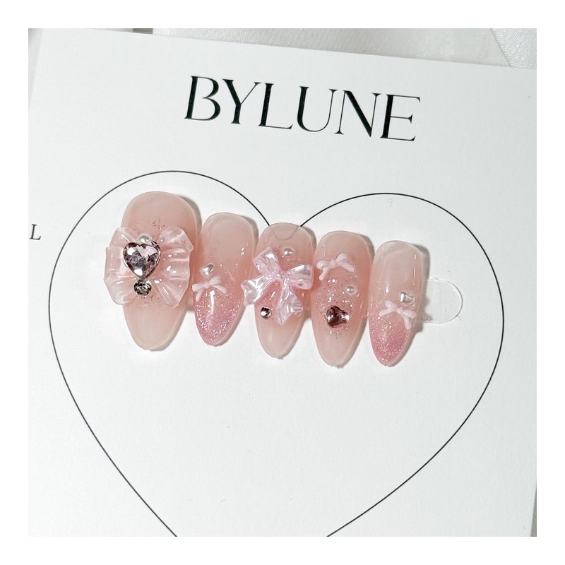 Pink Magnet Gra Handmade Nail Tips Ribbon Nail Tips -