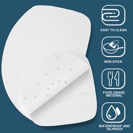 200pcs Paper for Air Fryer 8.5inch, Bamboo Steamer Paper, Premium Perforated Parchment Papers for Streamer, Pans, No Burn, Easy Cleanup (White)
