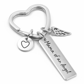 Glitzkind Keychain Mama of an Angel with Gift Bag | Heart-Shaped Keyring with Angel Charm – Miscarriage Memorial Gift (Silver)