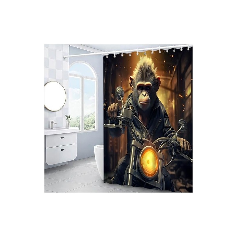 EUBTPA Funny Shower Curtain Humorous Animal Monkey Gorilla Riding Motorcycle