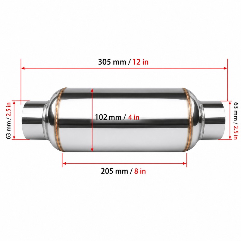 2.5 Inch Stainless Steel Exhaust Resonator 12 Inch Straight-Through Muffler