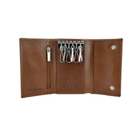 Conte Massimo Man Woman Keyring Genuine Leather, Brown with pocket