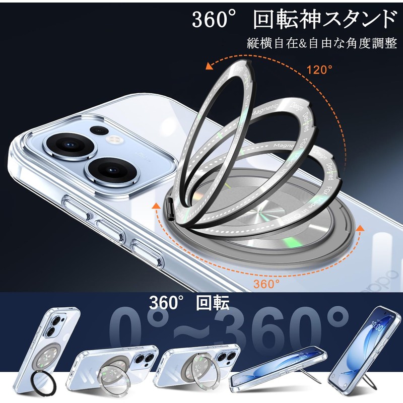 OPPO Reno13 A Case, Clear, Multi-functional 360 Degree Rotating Stand,