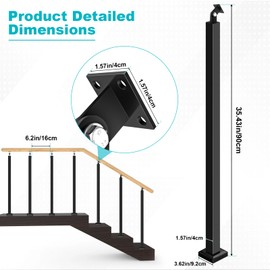 Zwinz Heavy Duty Steel Stair Baluster Posts 4 Pack, 270° Adjustable Metal Railing Stair Post, 35'' Height Railing Spindles for Deck, Balcony, Stair