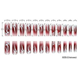 Long Press on Nails Square Fake Nails Red Gradient False Nails Flame design Glossy Glue on Nails Full Cover Acrylic Stick on Nails Reusable Nude Artificial Nails for Women Girls Manicure 24Pcs