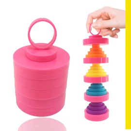 Magic folding blocks fidget toys - Transformable and spining - Stress Anxiety relief toy for ADHD Autism special needs- Finger toy extend retract up down - Gift for Adults & Kids! (Pink Hexagon)