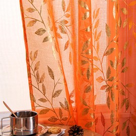 Deeprove - Cortinas traslúcidas de color naranja quemadas de 96 pulgadas de largo, 2 paneles para recámara, sala de estar, cortinas metálicas de lámina dorada de privacidad para decoración de otoño,