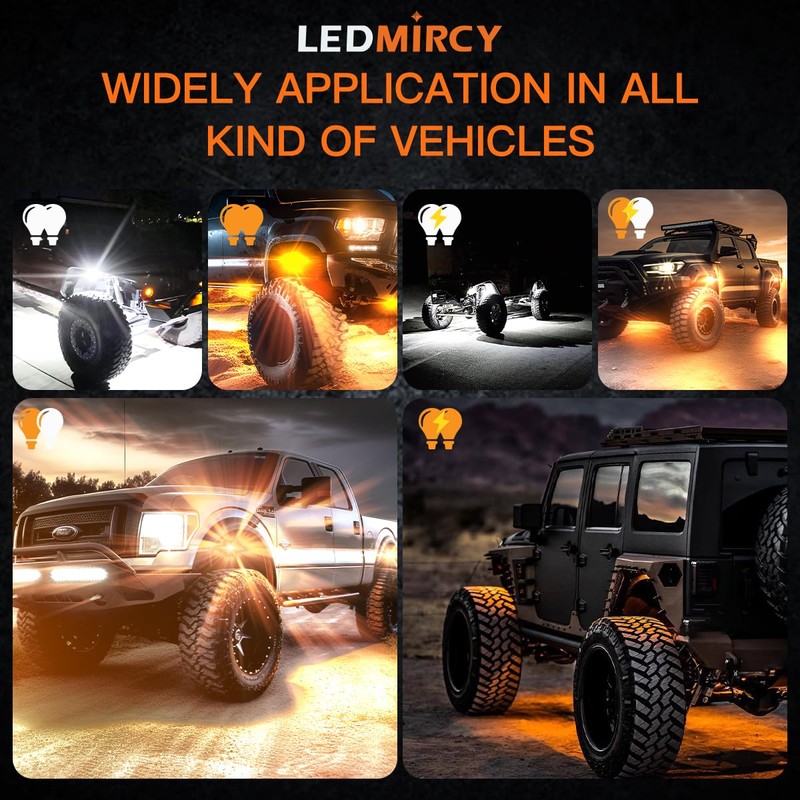 Switchback LEDMIRCY Rock Lights Kit White & Amber Strobe Rock