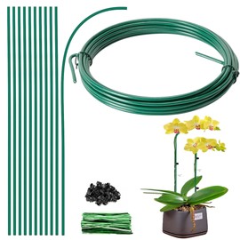 19.5 Ft Cuttable Bendable Plant Stakes Roll, Plant Support Orchid Stakes, Garden Bendable Single Stem Plant Sticks with 400 Twist Ties & 25 Clips for Indoor Outdoor Plants Potted Flowers Vegetables