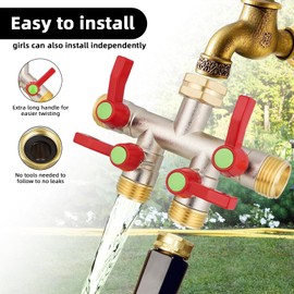 EJW 4 Way Heavy Duty High Flow Splitter, Heavy Duty Hose Fitting 3/4”,Brass Garden Hose Splitter, Outdoor Faucet Garden Hose Splitter, 4 Way Hose Splitter 4 Extra Rubber Washers & 1 Tape