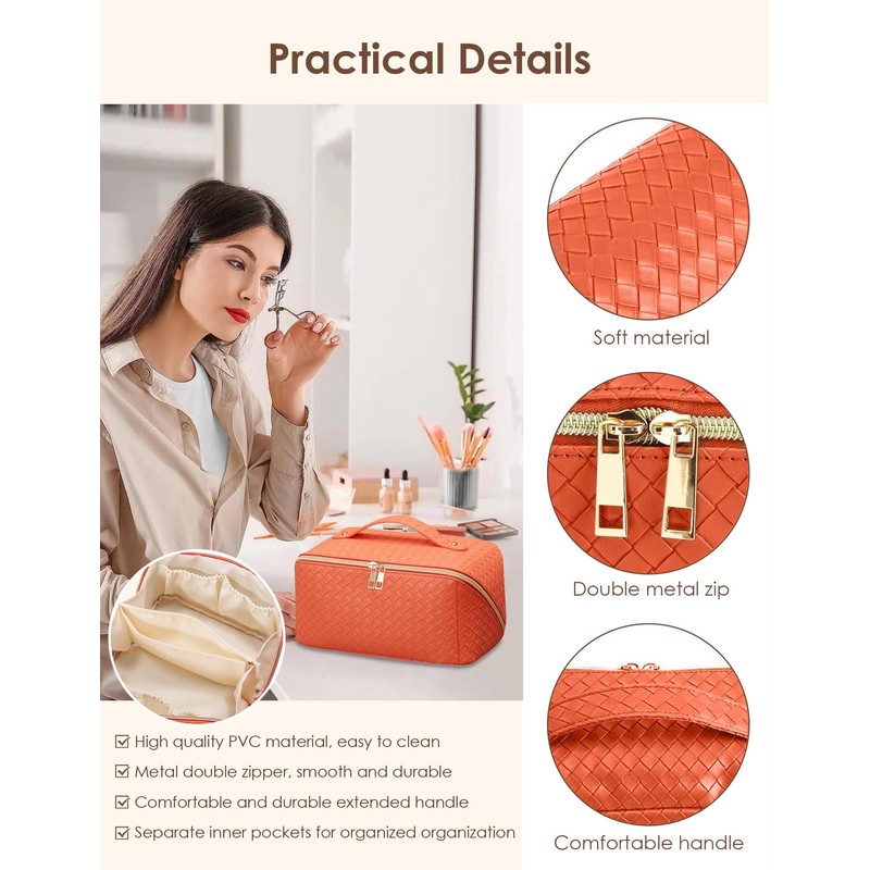 Large Capacity Travel Cosmetic Bag for Women,Portable Makeup Bag,Open Flat