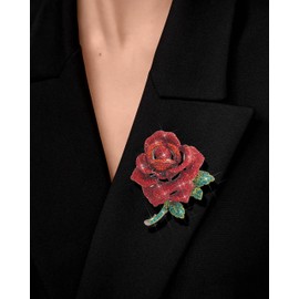 KristLand Flower Brooch Elegant Luxury Roses Flower Sparkling Crystal Stone Women Rhinestone Brooch Wedding Gold Plated Brooch Scarves Outfits Party Gift Box, Crystal