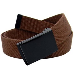 Build A Belt 1.25" Wide Black Flip Top Military Belt Buckle with Canvas Web Belt (Mens Small Brown)