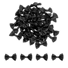 MECCANIXITY 50pcs Black Bow Ties 1.5" x 1" Mini Bowknot for Crafting Little Satin Bows Bulk for DIY Sewing Scrapbooking Wedding Gift Present Home Decoration