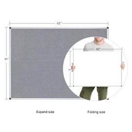VIZ-PRO Large Fabric Bulletin Board/Foldable Notice Board Felt Gray, 60 X 48 Inches, Silver Aluminium Frame
