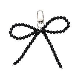 Silver Heart Pearl Bow Keychain Y2k Bowknot Keyring Sweet Bag Car Keys Charms Accessories for Women Girls-Black