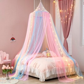 ZIQINPSQ Bed Canopy for Girls, Rainbow Canopy for Bed, Princess Mosquito Net Play Tent for Kids, Hanging Bed Net Cover for Girls Room Decor (Rainbow)