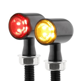 TSUNG Mini Motorcycle Turn Signals Light LED Micro Blinkers for Front/Rear Universal Aftermarket Small Indicator for Cafe Racer Bobber Cruiser Street Bikes (D-Black Red&Amber)