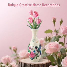 3D Puzzles Vase for Adults, 160 Pieces Plastic DIY Unique Pattern Vase, Crafts for Adults, Housewarming Gift Birthday Gifts for Flower Arrangements and Home Decor (Flowers and Hummingbird)