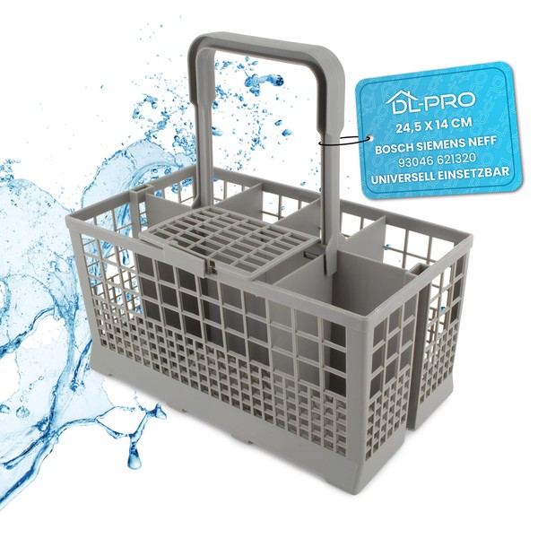 DL-pro Universal Dishwasher Cutlery Basket 24.5 x 14 cm Cutlery Tray Fits Perfectly in Many Dishwashers Replacement Basket for Bosch Siemens Neff 93046 621320 AEG Gorenje Privileg and Other Brands