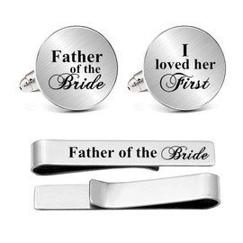 Kooer Father of The Bride I Loved Her First Wedding CuffLinks Tie Clip Set Men's Stainless Steel Cufflinks Gift For Dad Father Papa Daddy