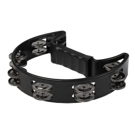 Fame FHT-B Hand Tambourine, Black, Double Row Steel Clamps, Clear Sound, Ergonomic Handle, Robust Plastic Construction, Ideal for Music Lessons