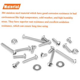 HELIFOUNER 200 Pieces #8-32 Phillips Pan Head Machine Screws Nuts Washers Assortment Kit, Coarse Thread, Fully Machine Threaded, 304 Stainless Steel