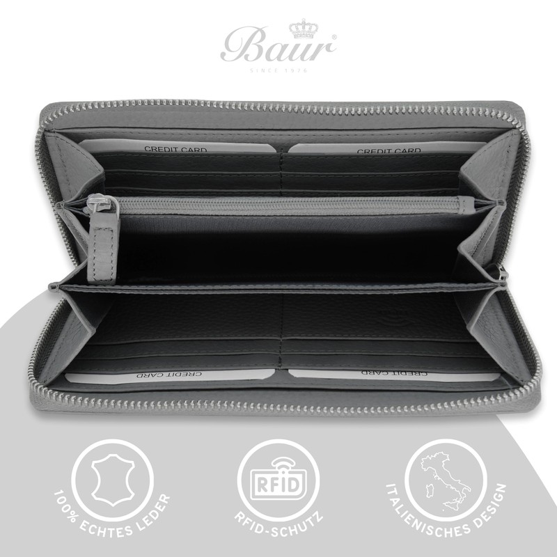 Baur Women's Genuine Leather Wallet with RFID Protection, Large Wallet,