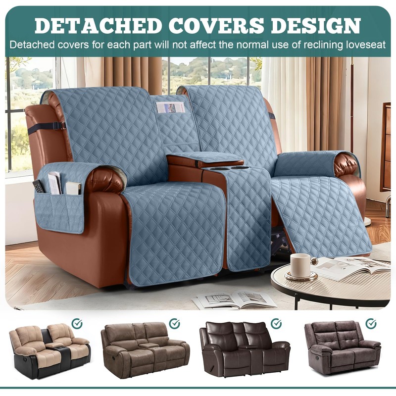 Ruaozz Waterproof Loveseat Recliner Cover with Console Non-Slip Reclining Couch