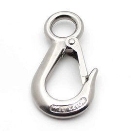 POFET Pack of 2 Heavy Duty American Cargo Hook Lifting Hooks, 0.2T-304 Stainless Steel, Large Eye Cargo Hook with Latch, Working Load 200kg