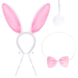 SUMERSHA 3Pcs Easter Dog Bunny Costume Set Pet Plush Rabbit Ears Headband Tail and Bow Tie Collar for Small Medium Dogs Cats Funny Costume Kit
