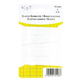 K3T Elastico in gomma, 15 mm x 3 m, colore bianco, art. n. 81123