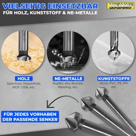 LUCIAMO Set of 3 90° Professional Countersink Set HSS 4241 - for Wood, Non-ferrous Metal and Plastic - A Must for Every Tool Box