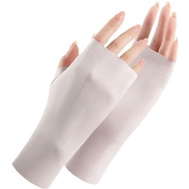 Gloves Sunscreen UV Cut Ice Silk Breathable Half Finger Mittens Fingerless Summer Gloves for Women, beige
