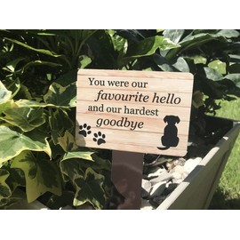 Dog Memorial Plaque with Ground Stake, Garden Grave Marker - Perfect pet tribute with a choice of remembrance poems. Waterproof and hardwearing. Shipped Globally. (Hardest Goodbye)
