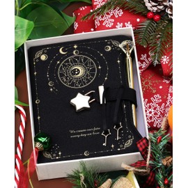 Hoci Poci Diary with Lock and Keys for Girls Gift Ideas, 360 Kraft Pages Journal for Women, B6 Refillable Notebook for Writing with Pen and Bookmark (Astro Black)