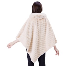 Miaikvs Women's Knitted Scarf Cape Scarf with Fur Collar Poncho Wrap Scarf, beige