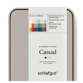 Schlafgut Casual Fitted Sheet, 140 x 200 cm to 160 x 200 cm, Mid Sand, Fitted Sheet Made from 100% Organic Cotton