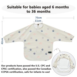 Hiumotan Feeding Bib & Baby Bib with Long Sleeves & BLW 2PCS, Soft and Skin-Friendly Material, Coverall Bibs for Baby Feeding, Waterproof and Easy to Clean & Machine Washable,Infant Toddlers (Beige)