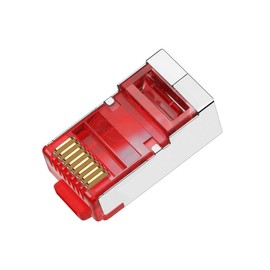 50 Pcs Cat6 RJ45 Color Connectors, Cat6 RJ45 Colour Plugs, Cat6 Metal Shielded RJ45 Ends FTP 8P8C Modular Network Plug Connector, Red