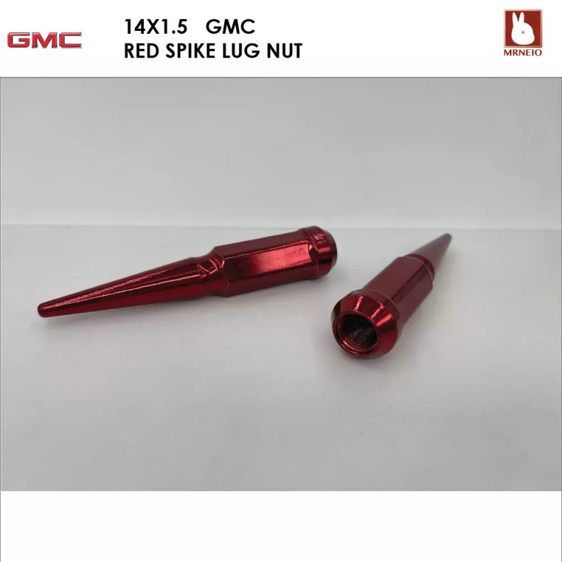 MRNEIO 24PC GMC YUKON 14X1.5 RED ACORN SPIKE LUG NUTS+KEY