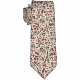 Yekiua Eiffel Tower Men's Tie Baguette Bike Other Country Symbols Formal Business Wedding Neckties Ties For Men Magenta Cream