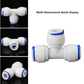 Water purifier adapter, 3/8 "FPT pipe hard plug quick connect tee, 3/8 inch T-shaped tee quick push plastic pipe joint, suitable for 5 reverse osmosis filtration RODI water purifier systems 5pcs