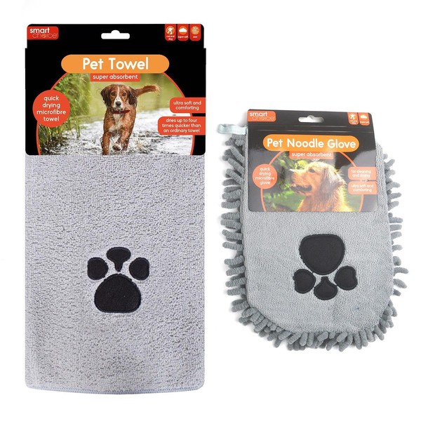 YöL Microfibre Pet Towel and Mitt Set - Grey Quick