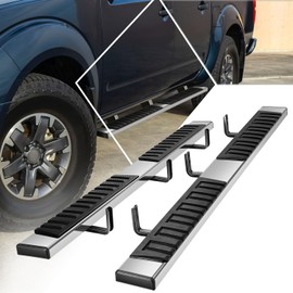 Pair 6.75" Polished Chrome Flat Side Step Bar Running Boards Compatible with 2005-2024 Nissan Frontier Crew Cab, Stainless Steel