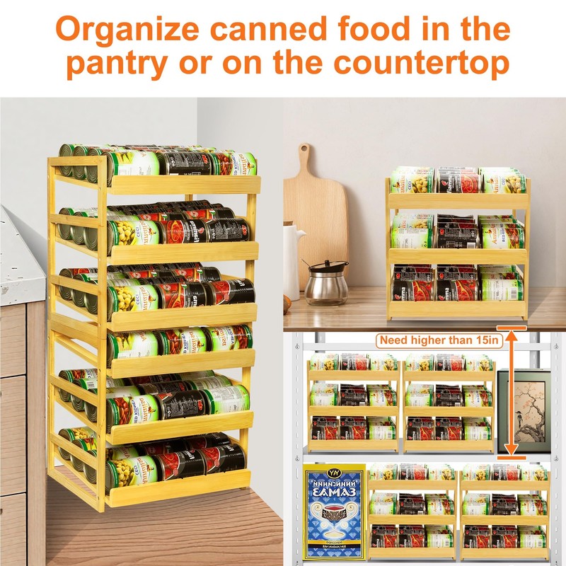 MinBoo Bamboo Can Organizer for Pantry - Stackable Can Dispensers