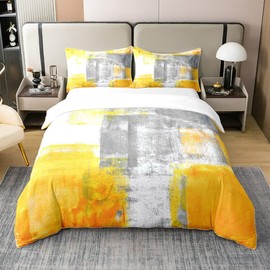 100% Washed Cotton Yellow Watercolor Duvet Cover,Tie Dye Bedding Set for Men Women,Abstract Art Comforter Cover Single,Graffiti Ombre Bed Sets with 1 Pillow Bedroom Decor